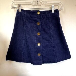 Navy Blue Corduroy Skirt with Gold Buttons